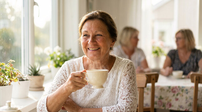 Senior Woman Having Tea Party with Friends
