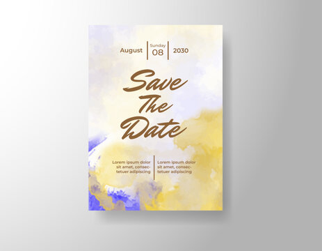 Wedding invitation with abstract splash watercolor