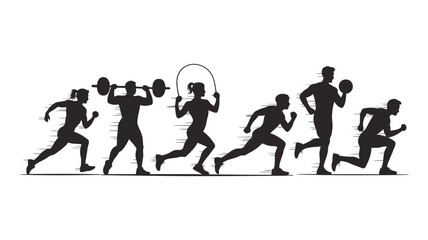 Obraz premium Fitness and exercise silhouette sequence: weightlifting jump rope running with exercise silhouette activity
