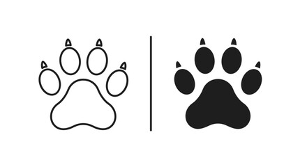 Animal paw print vector icons, black silhouette and outline dog or cat footprints with claws, wild beast track symbols for pet shop branding © Freelancer FATAMA