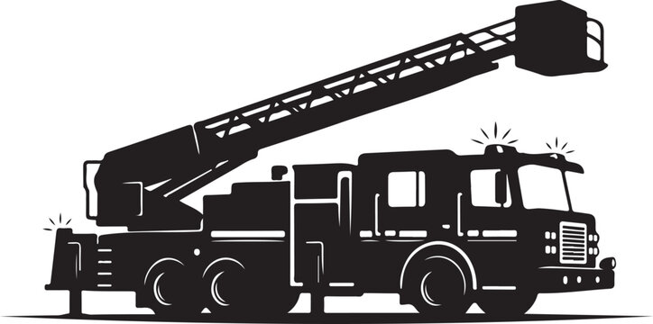 Fire truck, fire engine, rescue vehicle, emergency services, black silhouette, vector illustration