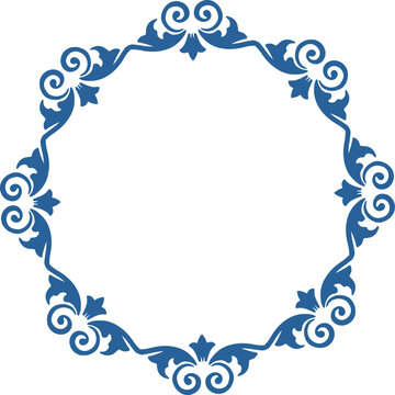 Blue Decorative Floral Circle Frame