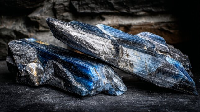 Striking Blue Kyanite Blades Mineral Raw Crystal Specimen with Lustrous Metallic Sheen