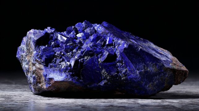 Striking azurite crystal cluster showcasing intense deep blue mineral formations against a dark backdrop
