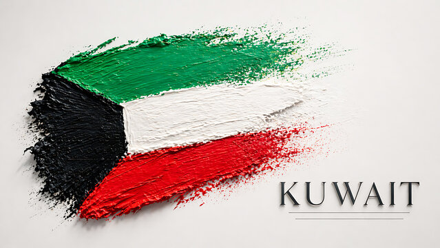 The flag of Kuwait painted on a white background