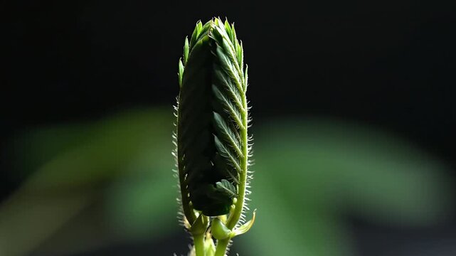 Mimosa Pudica Sensitive Plant Leaves Closing Upon Finger Touch