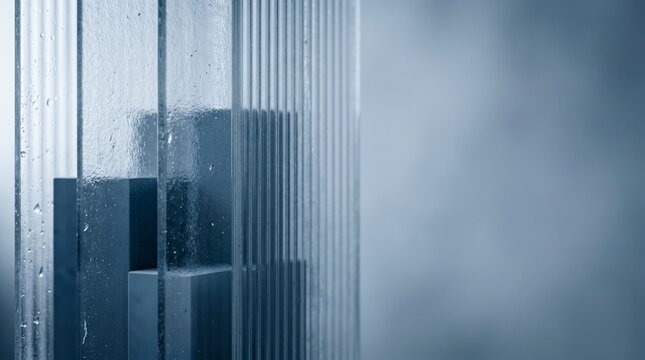 Frosted fluted glass obscuring geometric data blocks under diffused studio lighting representing zero trust data privacy architecture
