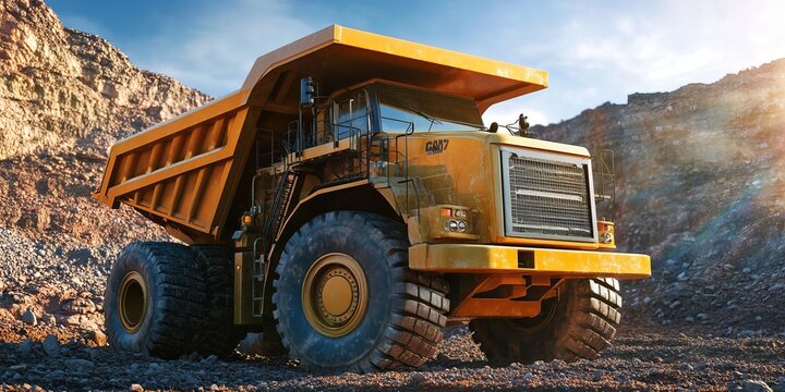 Large Capacity Yellow Dump Truck for Surface Mining Operations in Quarry, Heavy Hauler in Action