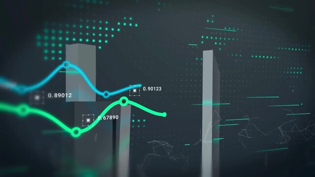 Modern business analytics concept featuring dynamic growth charts and real-time market data visualization for financial success.
