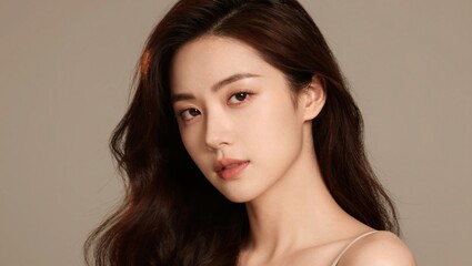 Naklejka premium Young woman posing with neutral expression in studio setting