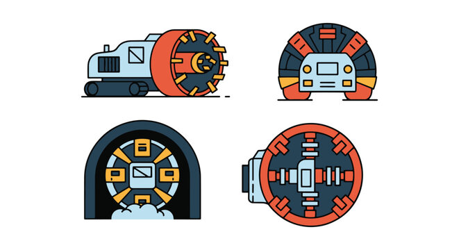 Tunnel Boring Machine Line art abstract colorful modern vector