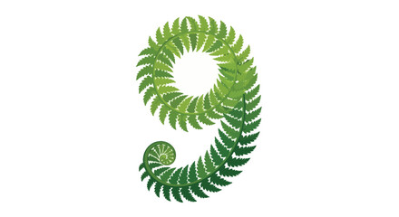 A vibrant number nine is creatively formed from lush winding green fern fronds and foliage © Shakil