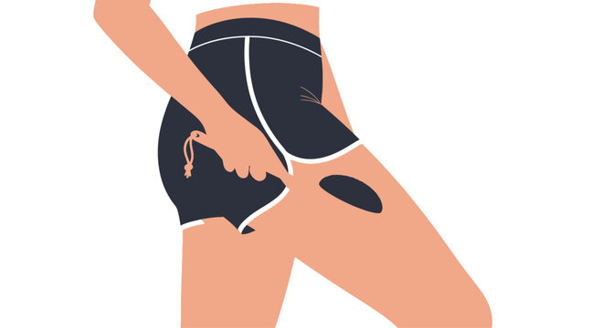 Woman's hand pinching thigh showing cellulite dimples, body positivity, beauty standards, skin texture