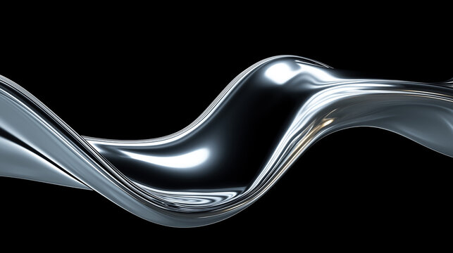 Abstract Liquid Chrome Metallic Wave Background with Flowing Silver Platinum Surface and Deep Reflections on Black, Luxury Technology Digital Wallpaper Stock Image