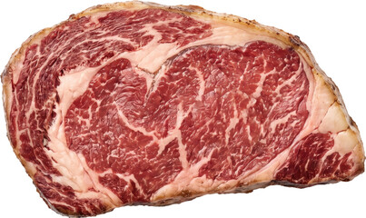 Fototapeta premium Raw ribeye beef steak with high marbling isolated on transparent background