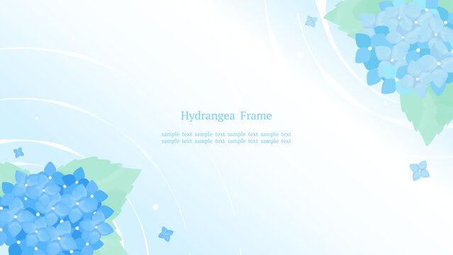 水紋と紫陽花の涼しげな和風水彩フレーム 対角線構図 背景素材 横長16:9