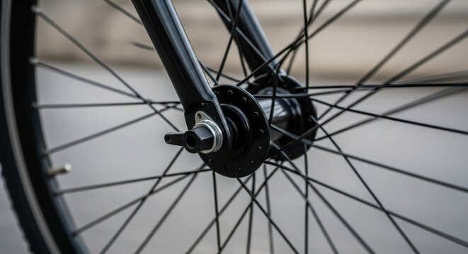 Close-up of a spinning bicycle wheel hub and spokes showing intricate detail and motion