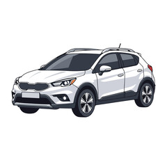 Fototapeta premium Silver SUV car with black trim and roof rack on white background