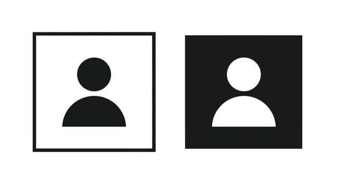 Two minimalist icons depict a generic person one dark and one light within square frames