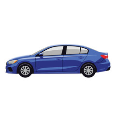 Fototapeta premium Blue Sedan Car Side View on White Background for Transportation Concepts