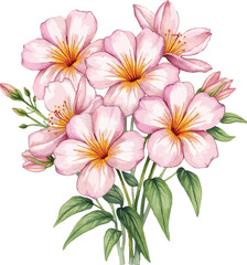 Obraz premium Pink hibiscus bouquet with green stems and leaves