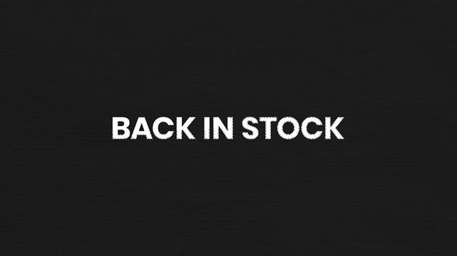 Back In Stock Vintage Text Animation 4K Restock Alert Background for Product Availability and Ecommerce Sales Promotion