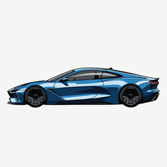 Fototapeta premium Blue sports car side view on white background