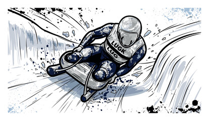 Obraz premium Luge Racer Speeding Down Track