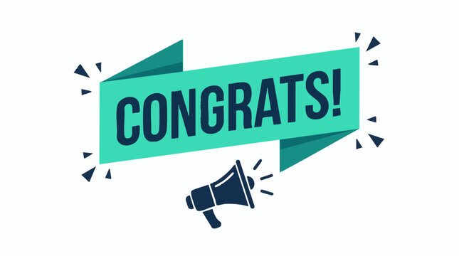 Congrats banner with megaphone, confetti, and celebration message