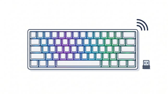 Compact wireless keyboard with customizable RGB lighting and USB receiver for versatile connectivity