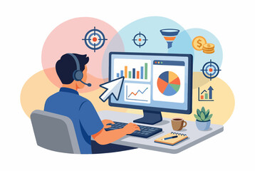 Obraz premium Freelancer analyzing digital marketing data at a modern workspace