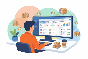 Fototapeta premium Side Hustle Entrepreneur Managing Online Store E-commerce Dashboard