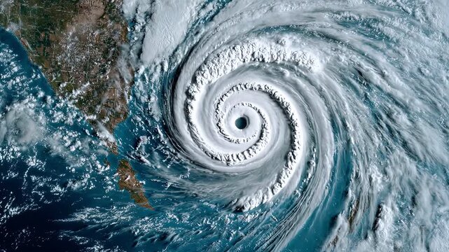 Satellite view of a massive hurricane spinning over the ocean
