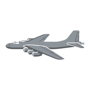 Large gray airplane in flight on white background