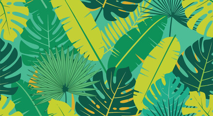 Fototapeta premium A colorful tropical leaf pattern with green and yellow hues