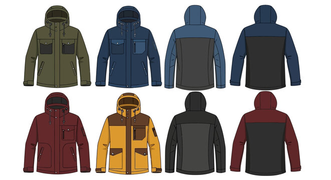 Variety of colorful hooded jackets.