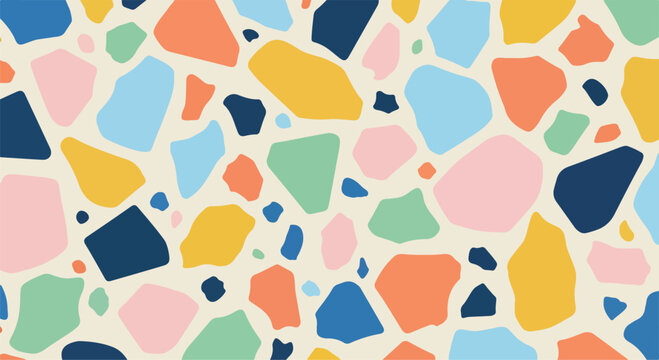 A colorful abstract pattern of irregular shapes