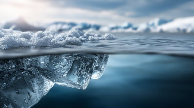 Breathtaking underwater view of icebergs floating in blue water.