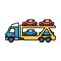 Naklejka premium Truck transports cars on a carrier trailer