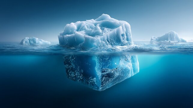 Majestic icebergs floating in tranquil blue ocean waters.
