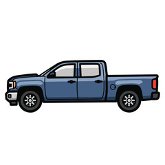Fototapeta premium Blue pickup truck side view on white background