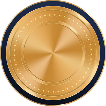 Golden metal circular badge with dark blue frame
