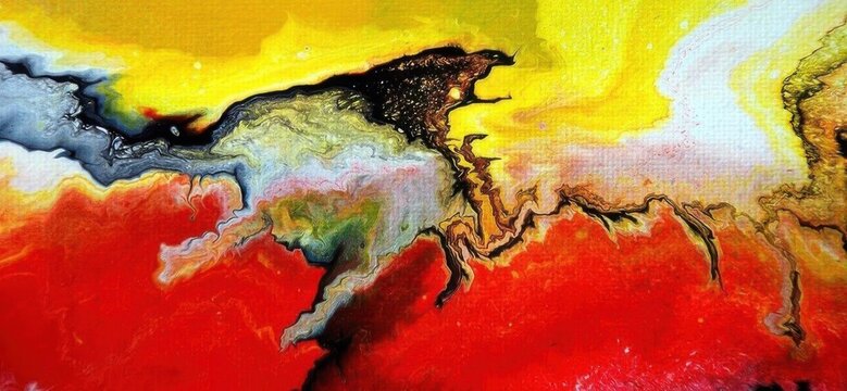 Vibrant abstract artwork depicts a wolf howling at a colorful sunset landscape