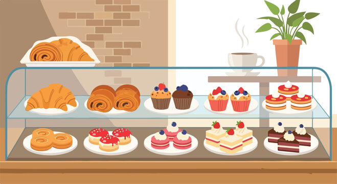 A glass display case filled with assorted sweet pastries