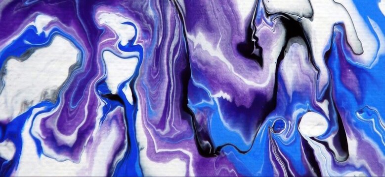 Vibrant purple and blue liquid swirls create an abstract artistic pattern.