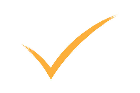 Hand drawn brush stroke gold orange or amber confirmation check mark sign icon texture on white background success business verification yes and ok symbol vector illustration