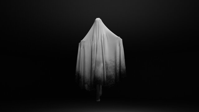 Spooky Halloween Spooky Ghost Horror Figure Haunting Spirit with Arms Out in Dark Mysterious Shadows 3d illustration