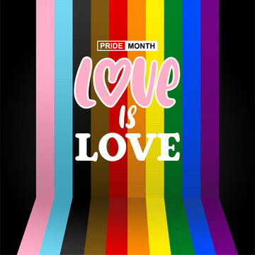 Love is Love - LGBTQ Pride Month 2026 Poster with Bold Typography and Rainbow. Suitable for banners, posters, social media, greetinf,and inclusive design projects. 