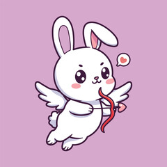 Obraz premium Cute Bunny Cupid with Heart Arrow Concept Vector Illustration