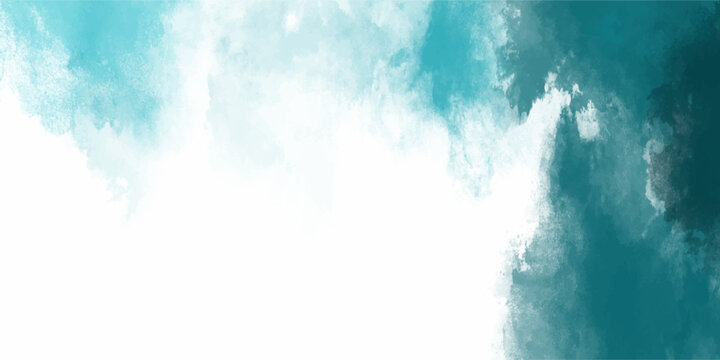 Bright teal and dark teal watercolor splashes and smudges on a white background with textured edges and a dynamic abstract composition